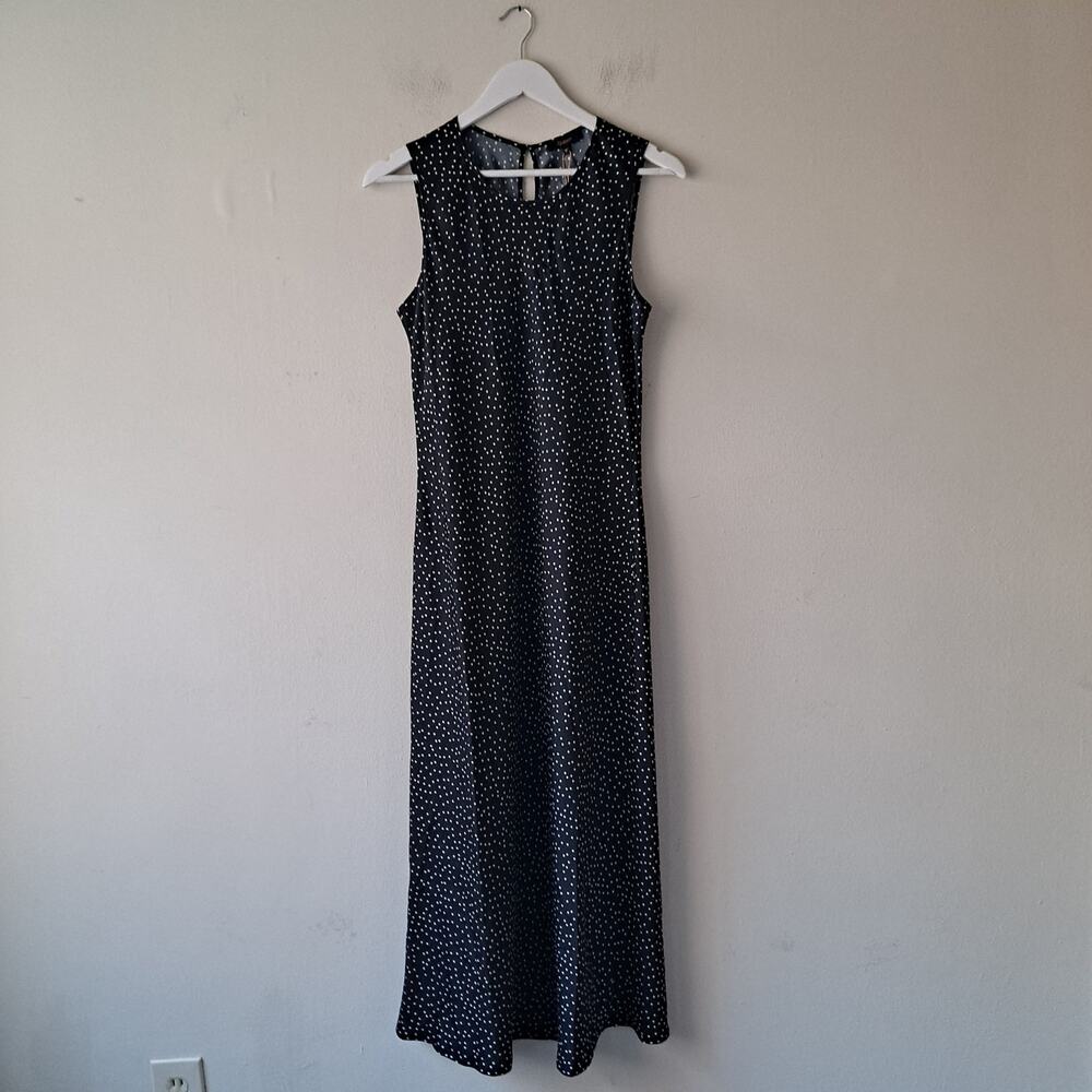 NWT Quince Washable Stretch Silk Tank Maxi Dress Tiny Dot Black White Size M - Picture 3 of 9